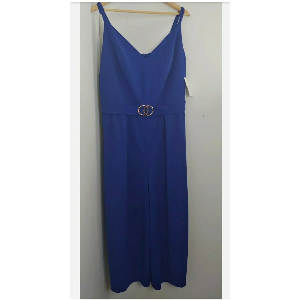 Emerald Sundae belted jumpsuit in blue wide leg - Picture 3 of 10